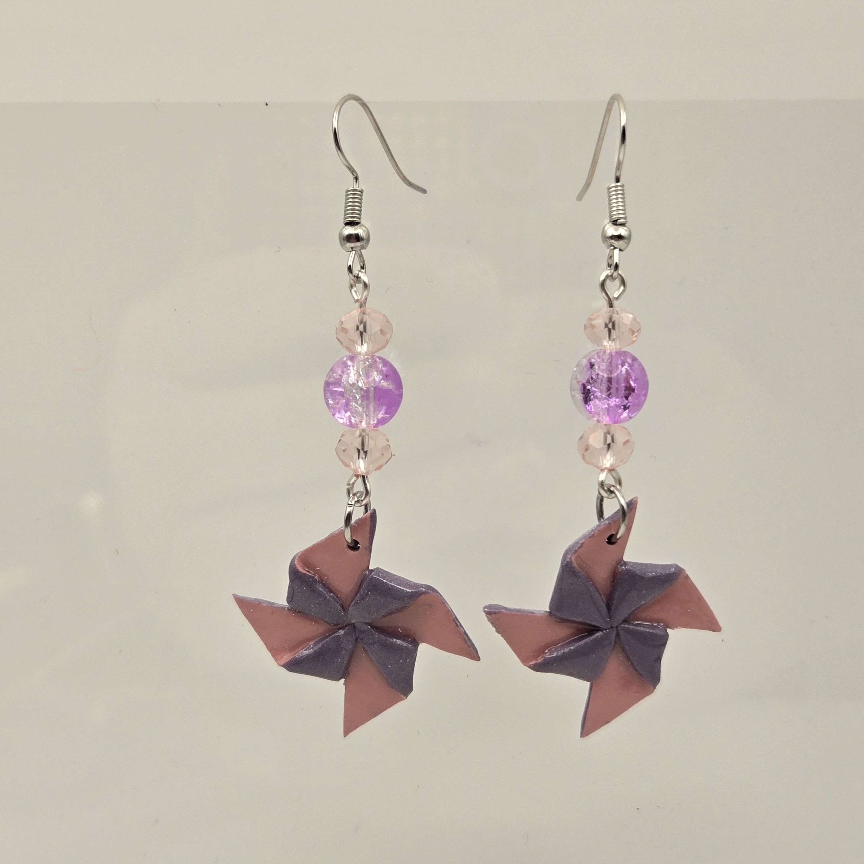 B78- Charming Pink And Purple Pinwheel Earrings 20$